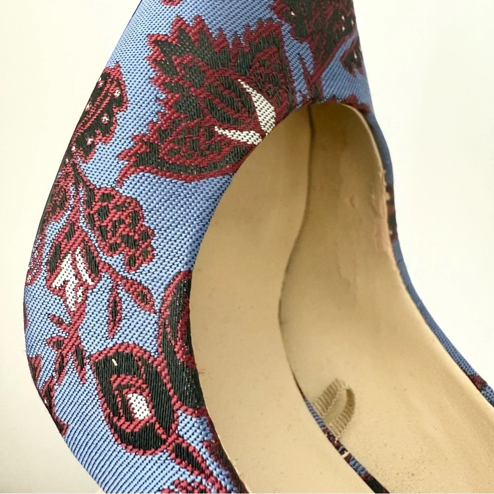Zara blue & burgundy floral jacquard pointed toe stiletto pumps - size 7 (37) - Picture 11 of 11